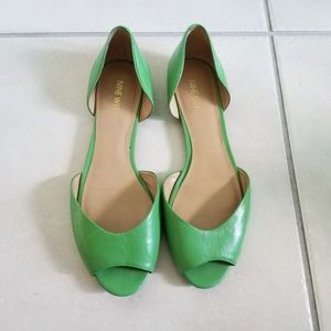 Nine West Green Leather Peep-toe flats